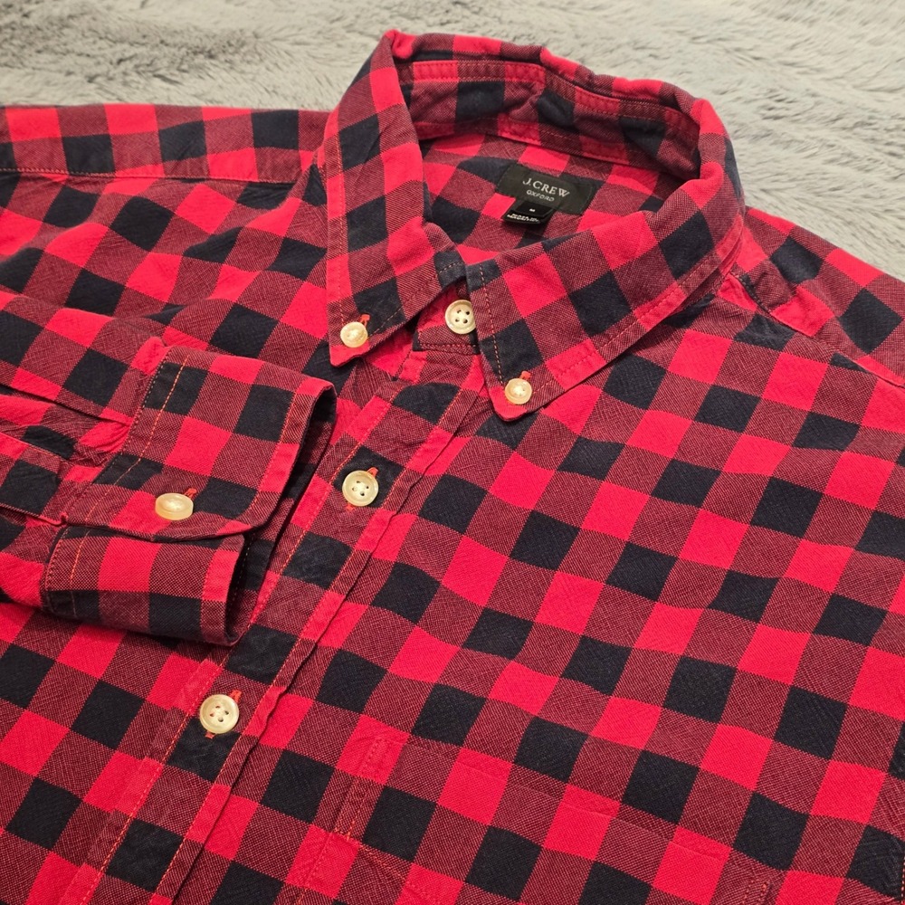 J.Crew Mens‎ Oxford Button Down Shirt Red Navy Buffalo Check Plaid Size M 22023
